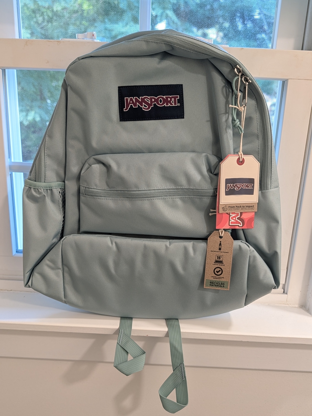 Jansport 17.5 In Classic Water Resistant Backpack Book Bag in A Light Sage Nwt